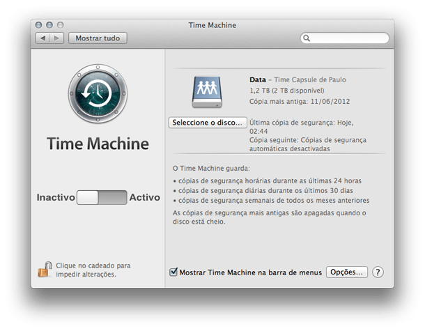 truques do Mac OSX time machine