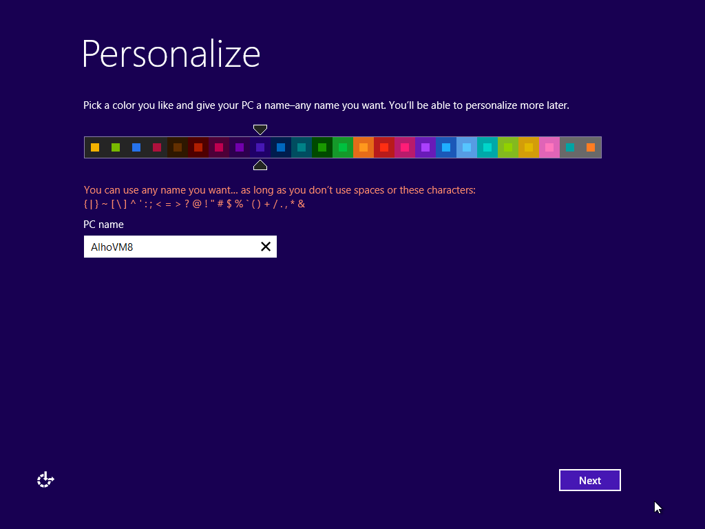Windows 8 no Virtual Box Personalize a instalação