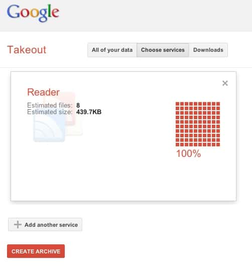 Google Reader - exportação com Google Takeout 01