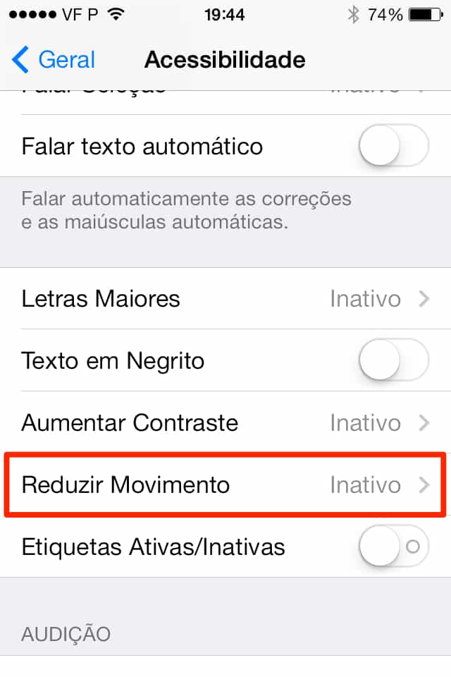 iOS 7 como reduzir o movimento no iPhone