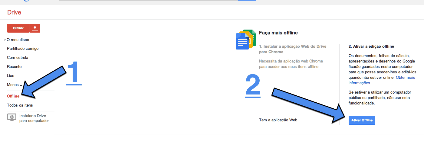 segredos do Google Drive documentos offline