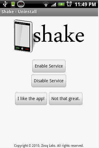remover programas no Android Shake