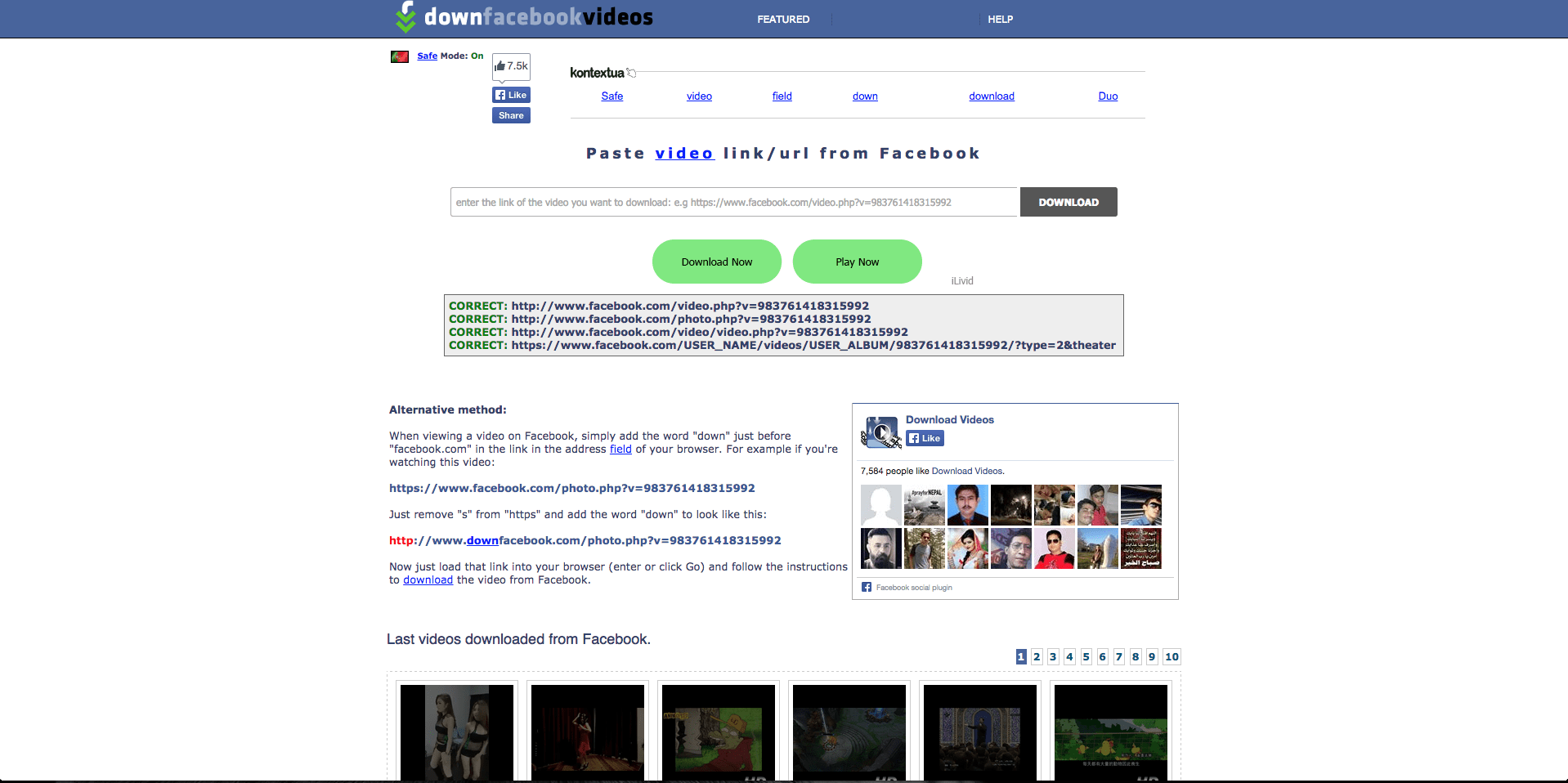 tela do DownFacebook, um dos sites para fazer download de vídeos do Facebook