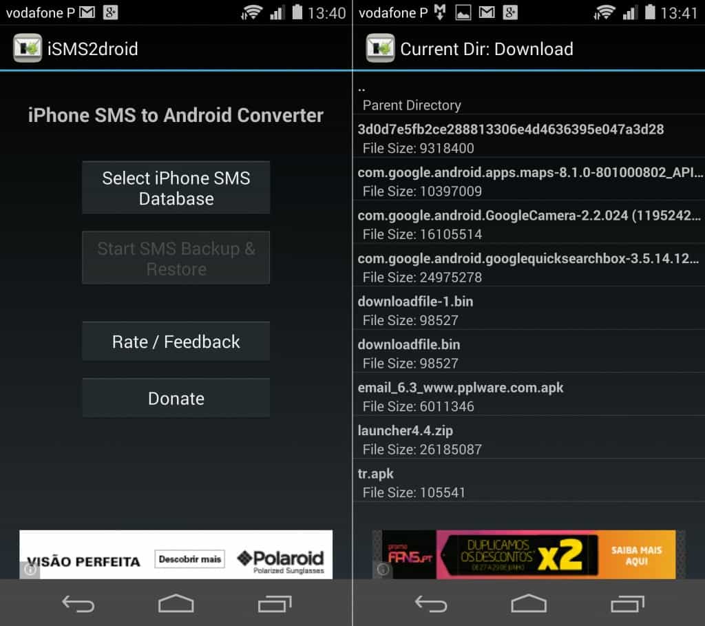isms2droid mensagens do iphone no android