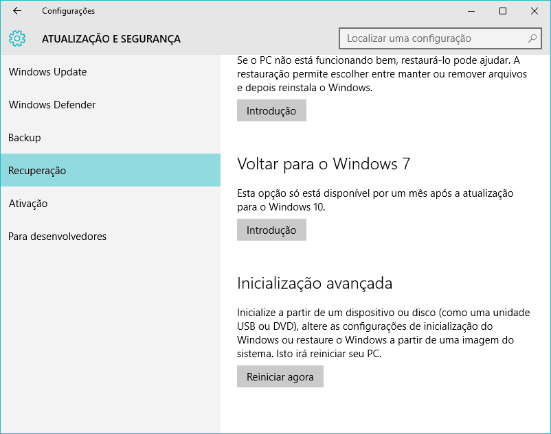 voltar do Windows 10