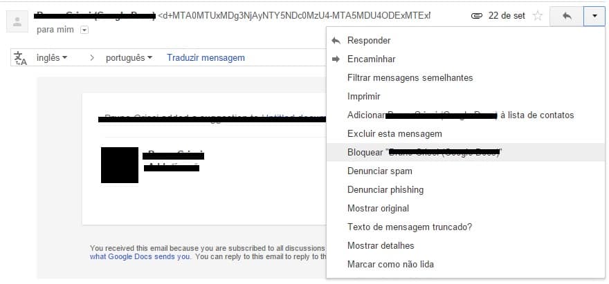 bloquear contato no gmail