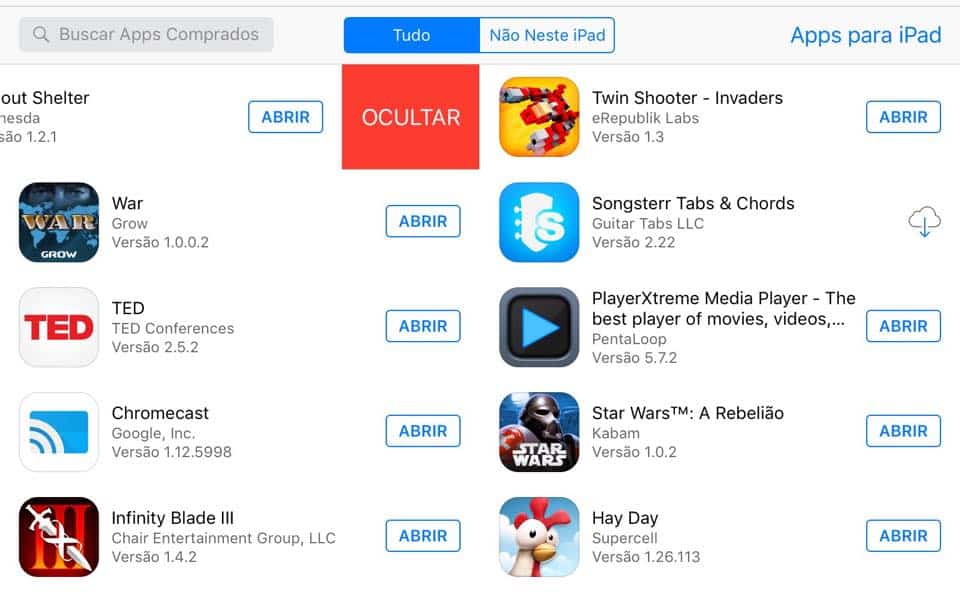 ocultar aplicativos da app store