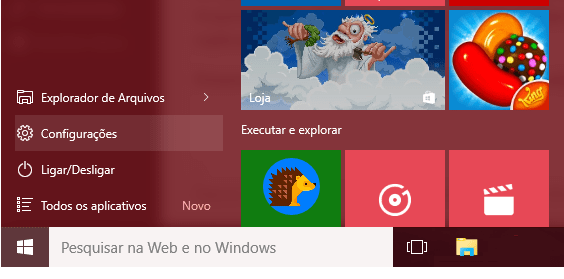 configurações no Windows 10