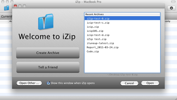 izip screen para arquivos no Mac