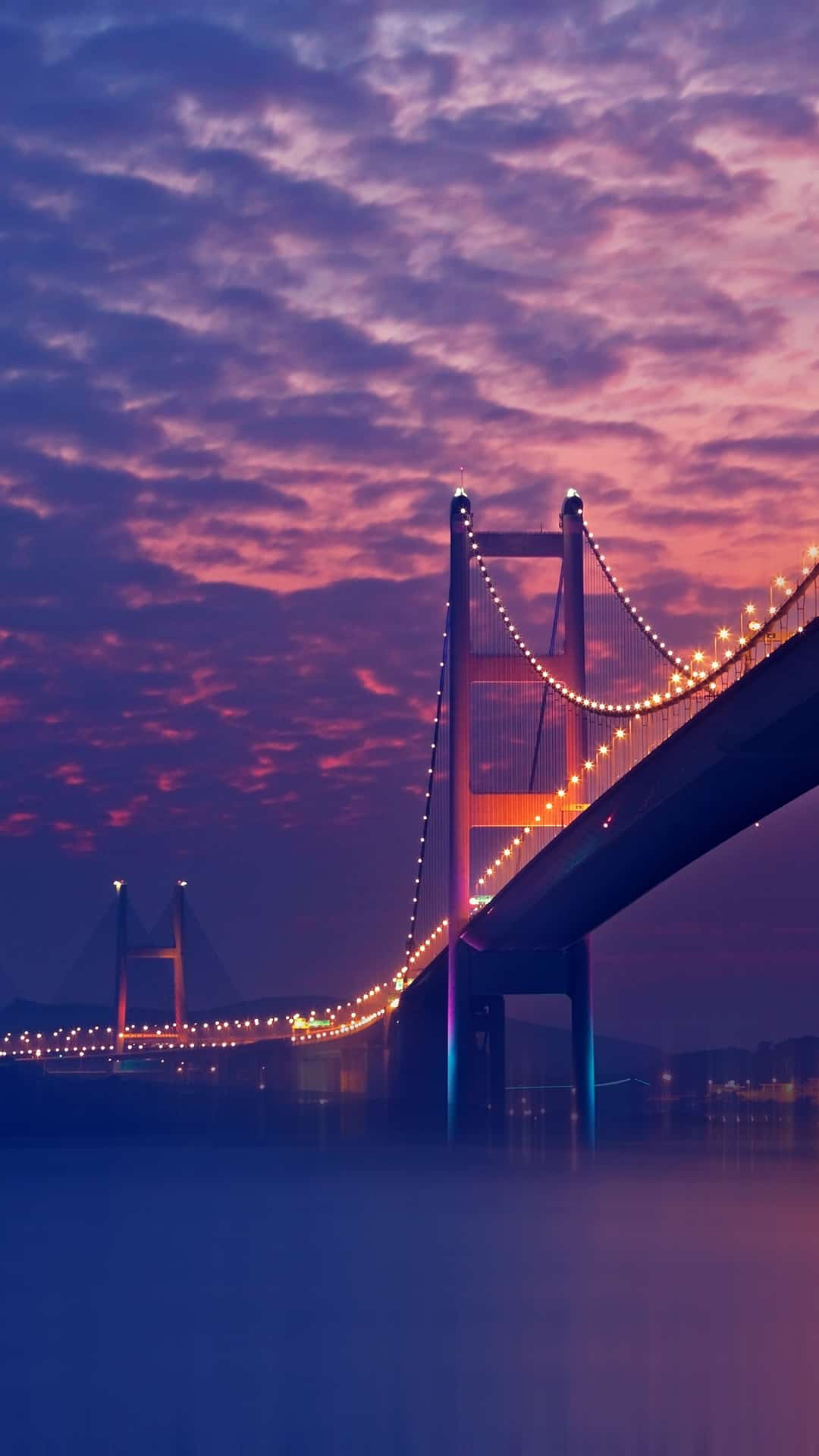 bridge-night-lights-purple-android-wallpaper