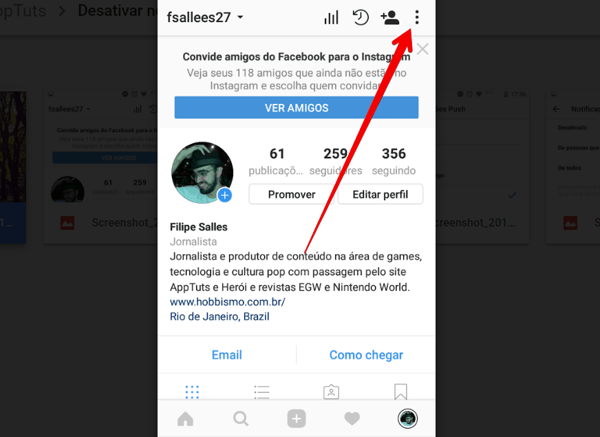 desativar notificações no instagram menu