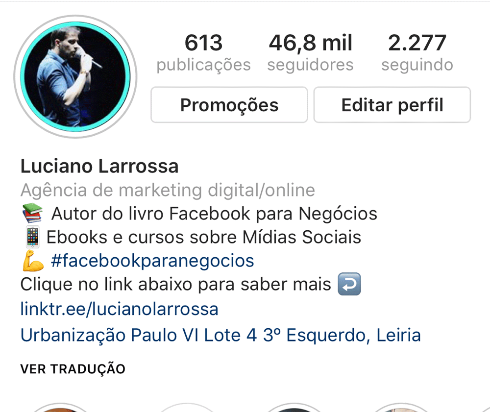 biografia instagram alinhada