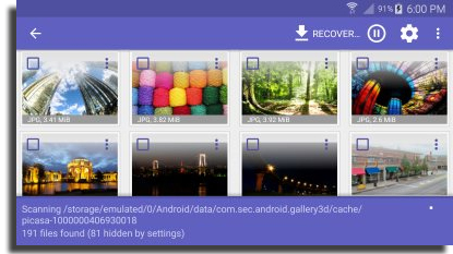 recuperar vídeos apagados do Android Disk Digger Selecione Arquivos