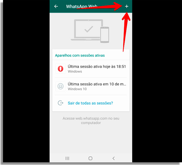 mostrar onde fica o botao para sincronizar o whatsapp web