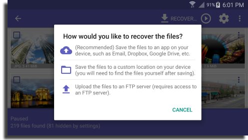 recuperar vídeos apagados do Android Disk Digger Restaure e Salve