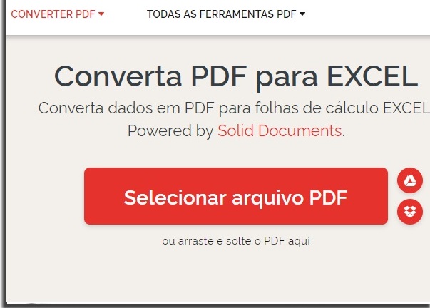 transformar PDF em excel IlovePDF