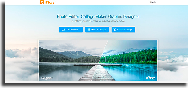 ipiccy ferramentas para edição e montagem de fotos
