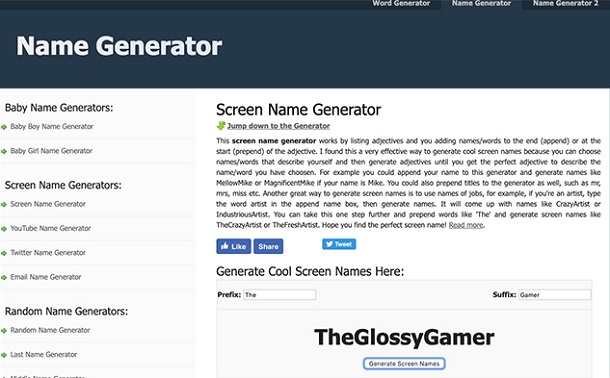 Name Generator screen name generators