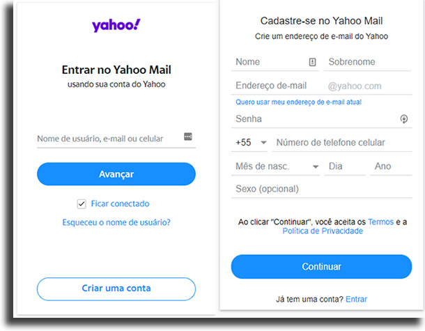 Cadastro Yahoo Mail