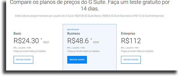 Preços Google Drive para empresas