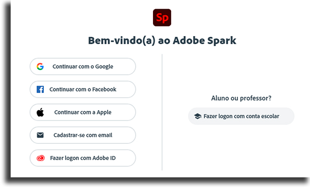 Cadastro Adobe Spark