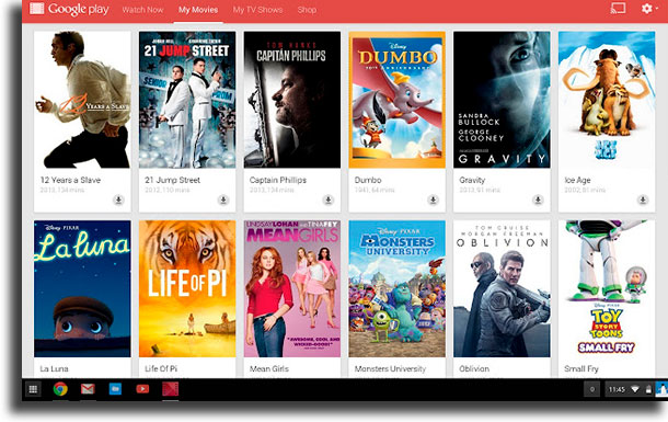 Google Play Movies websites to watch movies