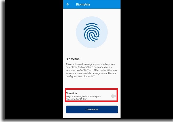 biometria no app da caixa