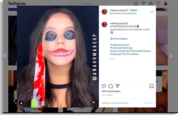 tela de post de uma influenciadora fazendo um instagram challenge