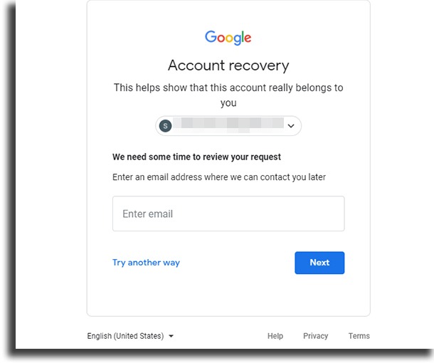 exhausted options to recover a Google account