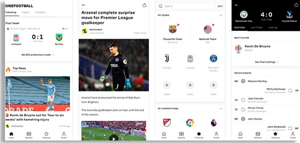 tela do onefootball, um dos apps grátis para ver resultados de futebol mais populares