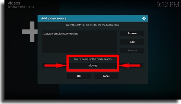 Name for media source use Kodi on Android