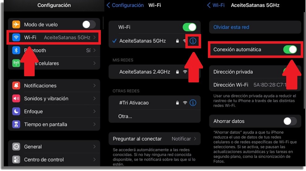 desactivar la conexión automática al WiFi en el iPhone