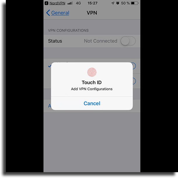 Usar Touch ID para habilitar como usar VPN no iPhone