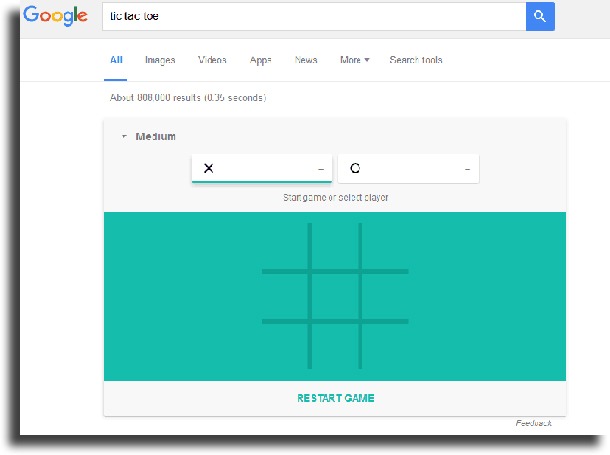 choose what to play as play Google's secret Tic Tac Toe