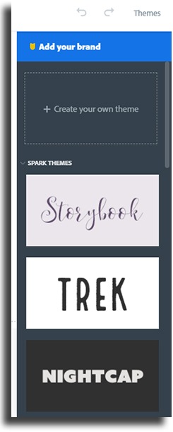 themes Adobe Spark Page