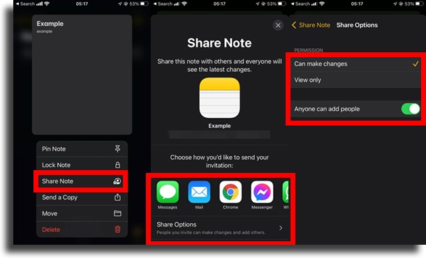 share note apple notes