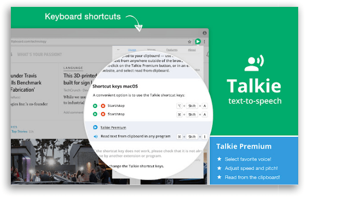 extensões converter texto em áudio Chrome Talkie