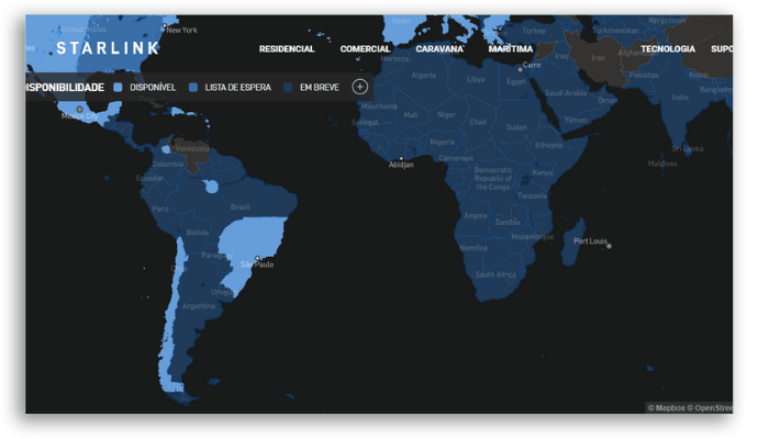Starlink mapa de disponibilidade Brasil