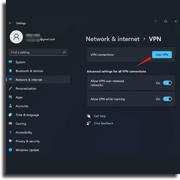 click add VPN on settings VPN on Windows 11