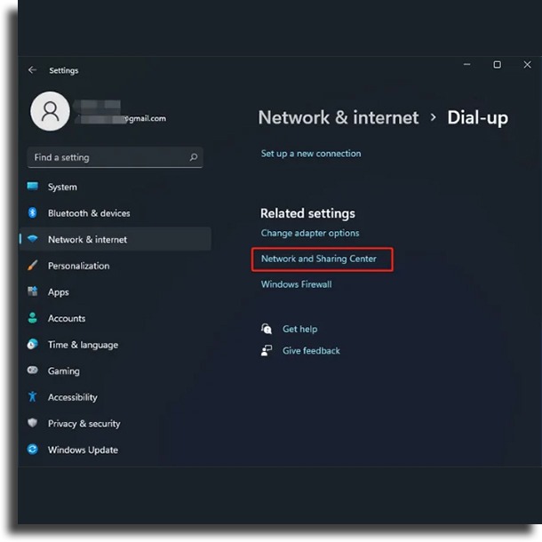network and sharing center VPN on Windows 11