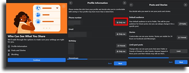 set up personal info sharing enable privacy features on facebook
