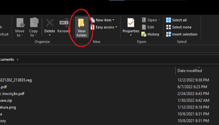 Creating folders from the toolbar