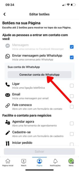 Facebook Conectar conta do WhatsApp