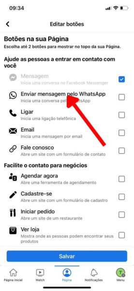 Facebook Enviar mensagem pelo WhatsApp