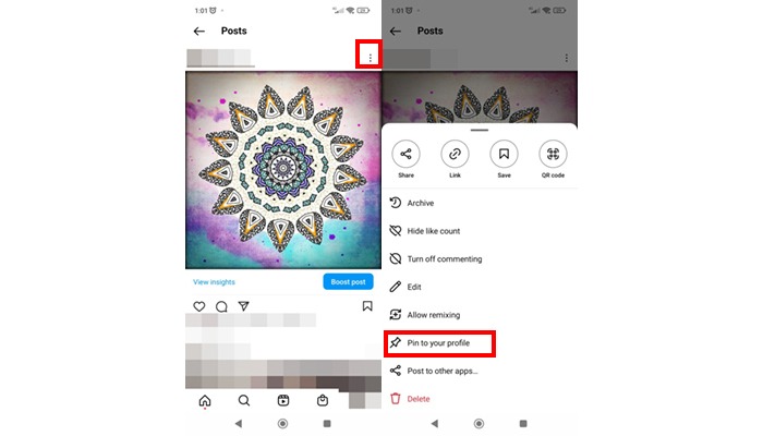 how to pin a post on Instagram