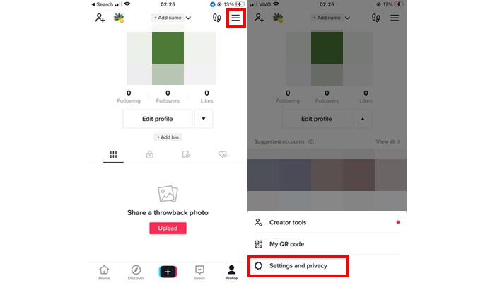 settings and privacy Bugs on TikTok
