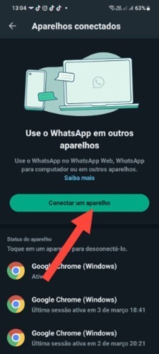 QR Code no WhatsApp conectar aparelho