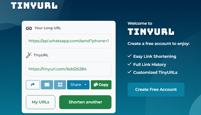 tinyurl copy the shortened link How to Create a WhatsApp Link