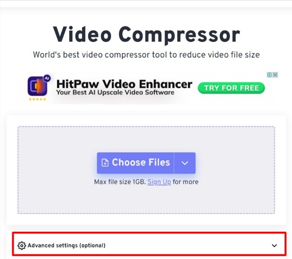 Video Compressor configurações avançadas