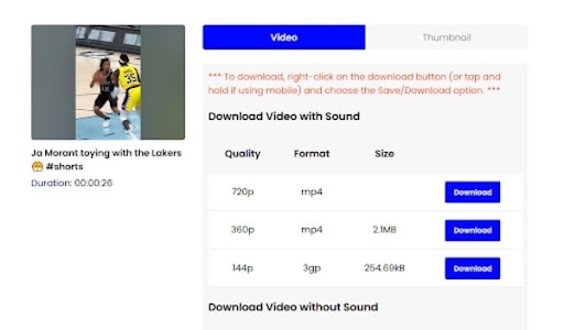 10 Downloader choose format Download videos on Youtube Shorts 